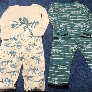 Dinosaur Print Kids Pajamas Set - of two Cream and Green
